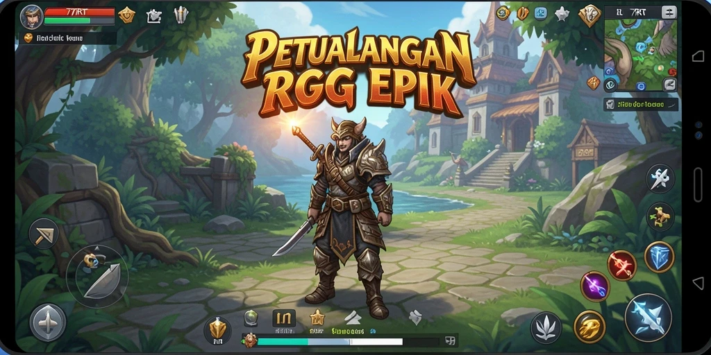 Screenshot 77RT menunjukkan pertarungan epik dalam dunia RPG.