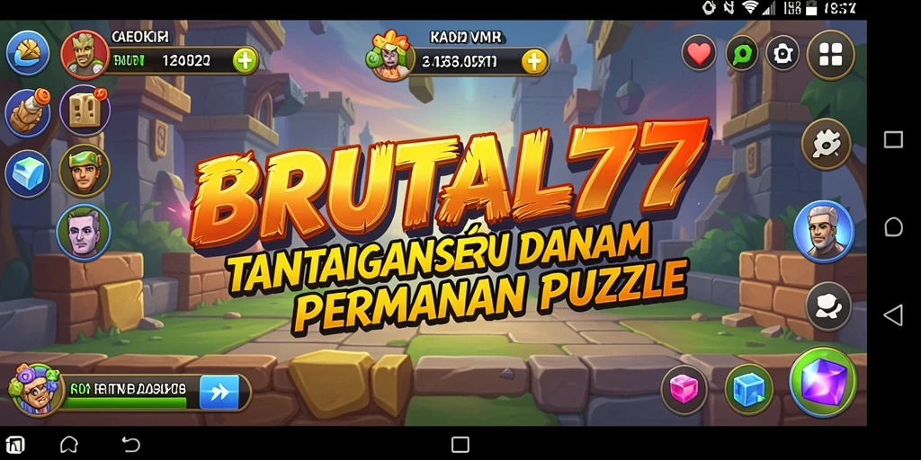 Screenshot BRUTAL77 menampilkan permainan puzzle yang menantang dengan grafis cerah.