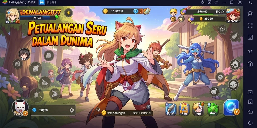 Screenshot menunjukkan aksi seru dalam permainan DEWALANGIT77 dengan karakter anime.