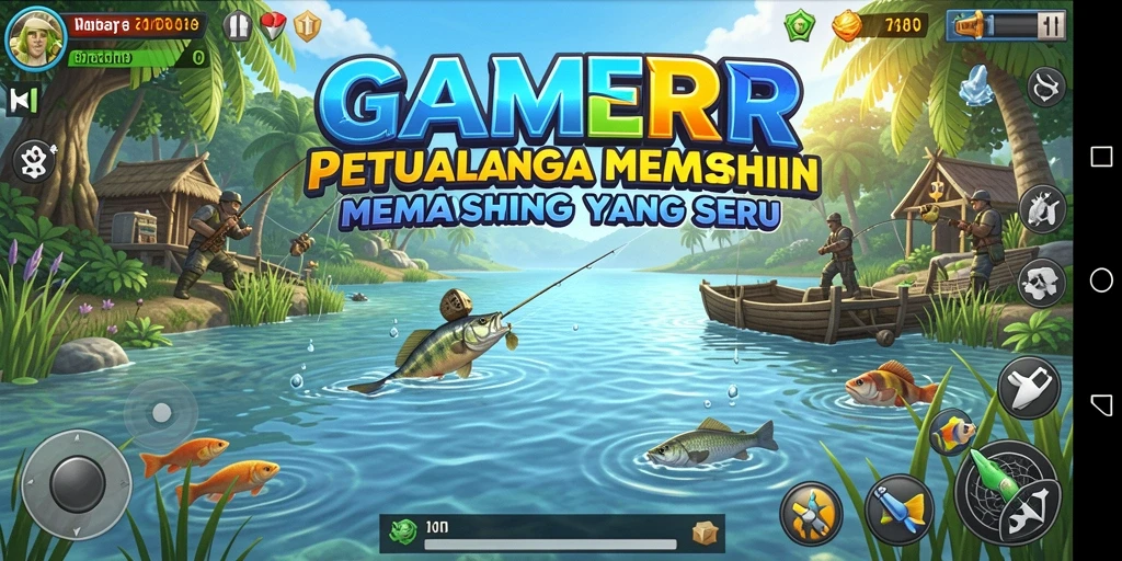 Tampilan gameplay GAMERP yang menampilkan aksi memancing yang seru.