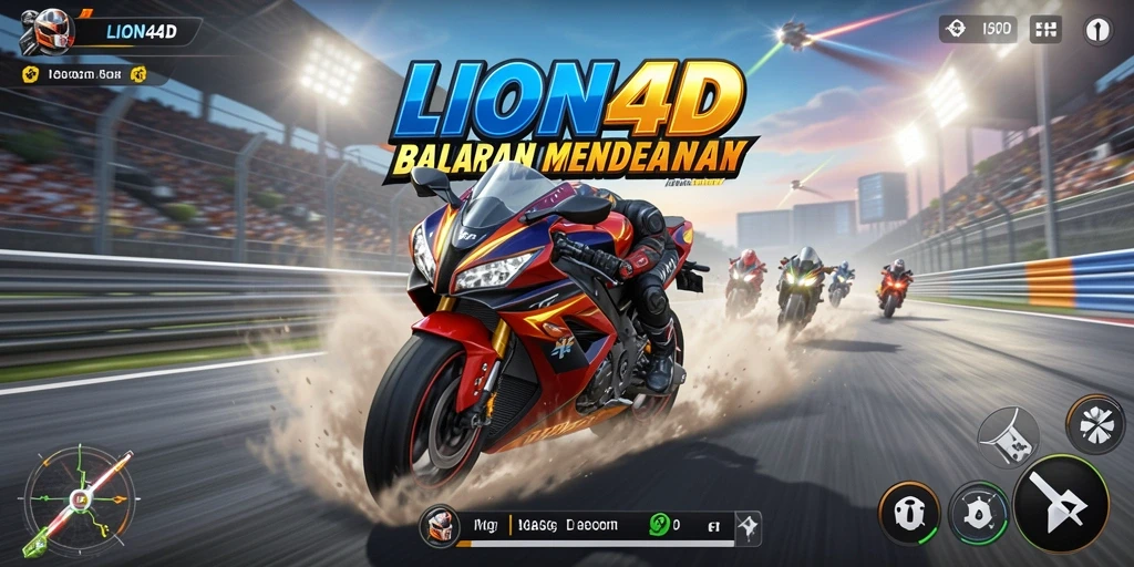 Screenshot gameplay LION4D menampilkan balapan motor yang seru di trek yang menantang.