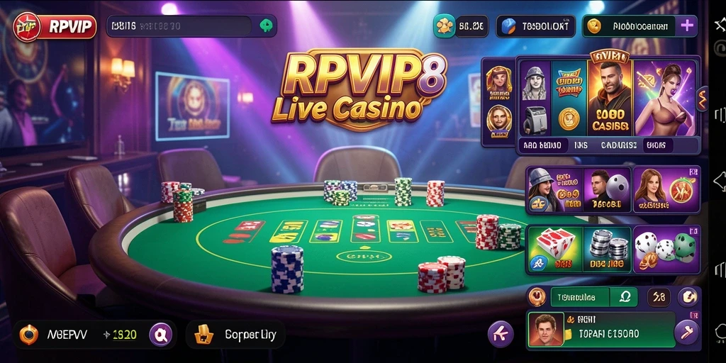 Screenshot gameplay RPVIP8 menampilkan dealer Live Casino yang profesional dan interaksi real-time.